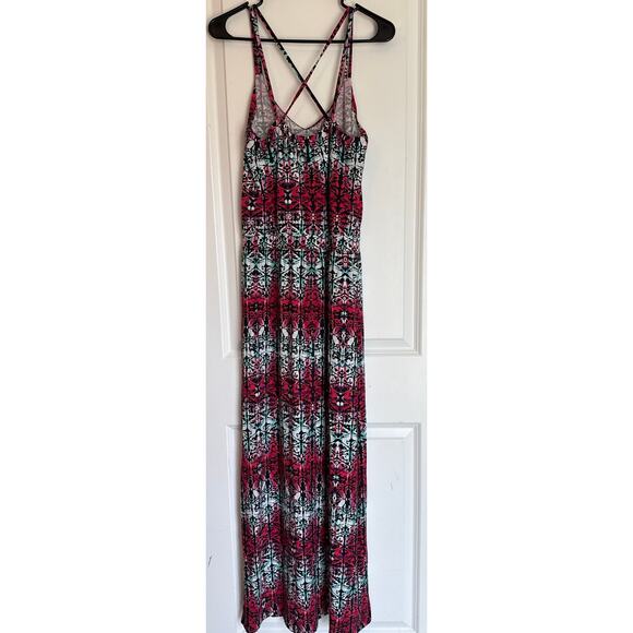 Tart Aztec Tribal Striped Multicolor Modal Maxi Dress Cross Back Pink Black Teal - Picture 4 of 7